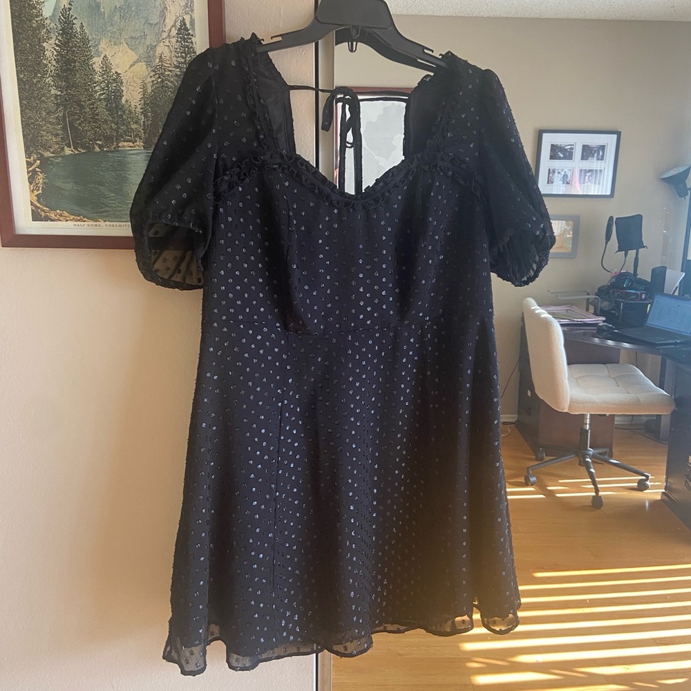 Black shiny polka dot mini fit and flare dress - 2X